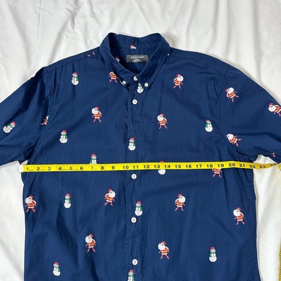 Primark Navy Blue Christmas Button Down Shirt Size Large - Picture 4 of 5